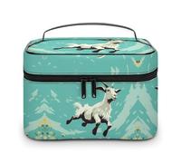 JKLQWH Makeup Bag Goat Frolic Printed Large Capacity Travel Make Up Bag for Cosmetics Vertical Storage Water-Resistant Leather Toiletry Organizer Skincare Makeup Organizer Bag, Goat Frolic, 25x18x15cm