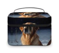 JKLQWH Makeup Bag Golden Retriever Printed Large Capacity Travel Make Up Bag for Cosmetics Vertical Storage Water-Resistant Leather Toiletry Organizer Skincare Makeup Organizer Bag, Golden Retriever,