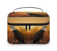 JKLQWH Makeup Bag Golden Sunset Bald Eagle Printed Large Capacity Travel Make Up Bag for Cosmetics Vertical Storage Water-Resistant Leather Toiletry Organizer Skincare Makeup Organizer Bag, Golden