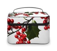 JKLQWH Makeup Bag Holly Berry Branches Printed Large Capacity Travel Make Up Bag for Cosmetics Vertical Storage Water-Resistant Leather Toiletry Organizer Skincare Makeup Organizer Bag, Holly Berry
