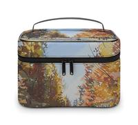 JKLQWH Makeup Bag Long Straight Road Printed Large Capacity Travel Make Up Bag for Cosmetics Vertical Storage Water-Resistant Leather Toiletry Organizer Skincare Makeup Organizer Bag, Long Straight