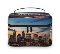 JKLQWH Makeup Bag New York City Scenery Printed Large Capacity Travel Make Up Bag for Cosmetics Vertical Storage Water-Resistant Leather Toiletry Organizer Skincare Makeup Organizer Bag, New York City