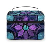 JKLQWH Makeup Bag Stained Glass Pattern Printed Large Capacity Travel Make Up Bag for Cosmetics Vertical Storage Water-Resistant Leather Toiletry Organizer Skincare Makeup Organizer Bag, Stained Glass