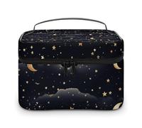 JKLQWH Makeup Bag Stars And Moon on Dark Background Printed Large Capacity Travel Make Up Bag for Cosmetics Vertical Storage Water-Resistant Leather Toiletry Organizer Skincare Makeup Organizer Bag,