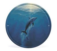 JKLQWH Metal Wall Art Decor Hanging Metal Wall Decorations Dolphin in The Ocean Round Metals Poster Decorative Painting Walls Decor Painting Metals Tin Sign for Bedroom Living Room Office