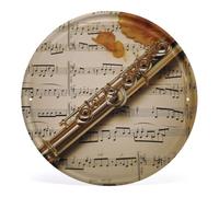JKLQWH Metal Wall Art Decor Hanging Metal Wall Decorations Flute Music Round Metals Poster Decorative Painting Walls Decor Painting Metals Tin Sign for Bedroom Living Room Office