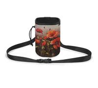 JKLQWH Oil Painting Red Flower Printed Pet Training Package Dog Walking Fanny Pack Dog Training Treat Pouch Portable Pet Pocket Puppy Treat Bag Pets Outdoor