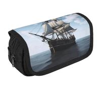 JKLQWH Old Sailing Ship Pencil Case With Double Zipper Large Capacity Cosmetic Bag 2 Compartments Portable Pencil Pouch For Office Supplies, Cosmetics