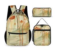JKLQWH Orange Line Art Backpack 3pcs Set Large Capacity Computer Backpack Reusable Lunch Bag Portable Pencil Case