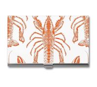 JKLQWH Orange Shrimp Pattern Business Card Holder Personalization Aluminum Alloy Business Card Case Slim Portable Name Cards Holders For Men Women