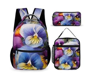 JKLQWH Pansy Perfection Backpack 3pcs Set Large Capacity Computer Backpack Reusable Lunch Bag Portable Pencil Case