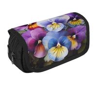 JKLQWH Pansy Perfection Pencil Case With Double Zipper Large Capacity Cosmetic Bag 2 Compartments Portable Pencil Pouch For Office Supplies, Cosmetics