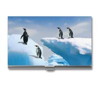 JKLQWH Penguins On The Iceberg Business Card Holder Personalization Aluminum Alloy Business Card Case Slim Portable Name Cards Holders For Men Women