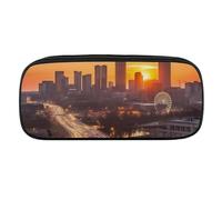 JKLQWH Pu Leather Pencil Case Waterproof Big Capacity Atlanta City Sunset Landscape Pencil Pouch With Zipper Portable Pencil Bag For Office Supplies Makeup Bag