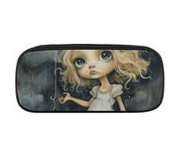JKLQWH Pu Leather Pencil Case Waterproof Big Capacity Blonde Girl with Big Eyes Pencil Pouch With Zipper Portable Pencil Bag For Office Supplies Makeup Bag