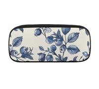 JKLQWH Pu Leather Pencil Case Waterproof Big Capacity Blueberry Flower Pattern Pencil Pouch With Zipper Portable Pencil Bag For Office Supplies Makeup Bag
