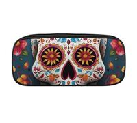 JKLQWH Pu Leather Pencil Case Waterproof Big Capacity Colorful Sugar Skull Pencil Pouch With Zipper Portable Pencil Bag For Office Supplies Makeup Bag