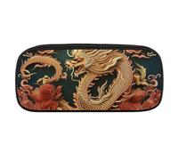 JKLQWH Pu Leather Pencil Case Waterproof Big Capacity Dragon Chinese Background Pencil Pouch With Zipper Portable Pencil Bag For Office Supplies Makeup Bag