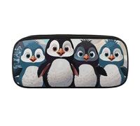 JKLQWH Pu Leather Pencil Case Waterproof Big Capacity Five Cute Penguins Pencil Pouch With Zipper Portable Pencil Bag For Office Supplies Makeup Bag