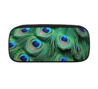 JKLQWH Pu Leather Pencil Case Waterproof Big Capacity Green Peacock Feather Pencil Pouch With Zipper Portable Pencil Bag For Office Supplies Makeup Bag