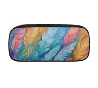 JKLQWH Pu Leather Pencil Case Waterproof Big Capacity Hand Drawn Feathers Pencil Pouch With Zipper Portable Pencil Bag For Office Supplies Makeup Bag