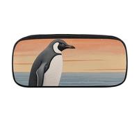 JKLQWH Pu Leather Pencil Case Waterproof Big Capacity Hand Drawn Penguin Pencil Pouch With Zipper Portable Pencil Bag For Office Supplies Makeup Bag