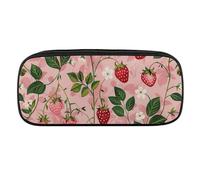 JKLQWH Pu Leather Pencil Case Waterproof Big Capacity Peach Strawberry Print Pencil Pouch With Zipper Portable Pencil Bag For Office Supplies Makeup Bag