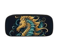 JKLQWH Pu Leather Pencil Case Waterproof Big Capacity Seahorse Blue Pattern Pencil Pouch With Zipper Portable Pencil Bag For Office Supplies Makeup Bag