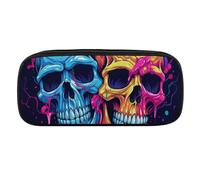 JKLQWH Pu Leather Pencil Case Waterproof Big Capacity Two Different Skulls Pencil Pouch With Zipper Portable Pencil Bag For Office Supplies Makeup Bag