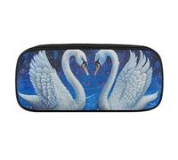 JKLQWH Pu Leather Pencil Case Waterproof Big Capacity Two White Swans Pencil Pouch With Zipper Portable Pencil Bag For Office Supplies Makeup Bag