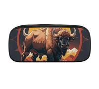 JKLQWH Pu Leather Pencil Case Waterproof Big Capacity Wild American Bison Mountains Pencil Pouch With Zipper Portable Pencil Bag For Office Supplies Makeup Bag