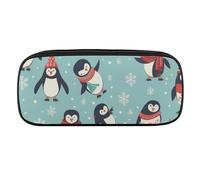 JKLQWH Pu Leather Pencil Case Waterproof Big Capacity Winter Christmas Penguins Pencil Pouch With Zipper Portable Pencil Bag For Office Supplies Makeup Bag