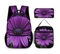 JKLQWH Purple Daisy Backpack 3pcs Set Large Capacity Computer Backpack Reusable Lunch Bag Portable Pencil Case