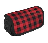 JKLQWH Red Black Buffalo Check Plaid Pencil Case With Double Zipper Large Capacity Cosmetic Bag 2 Compartments Portable Pencil Pouch For Office Supplies, Cosmetics