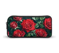 JKLQWH Red Rose Romantic Pencil Case Large Capacity Makeup Bag Portable Pencil Pouch For Office Supplies Travel Cosmetic Bags