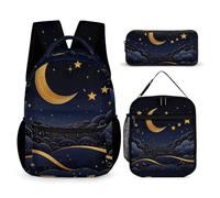 JKLQWH There Are Stars And Moon on It Backpack 3pcs Set Large Capacity Computer Backpack Reusable Lunch Bag Portable Pencil Case
