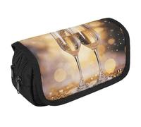 JKLQWH Two Glasses of Champagne Pencil Case With Double Zipper Large Capacity Cosmetic Bag 2 Compartments Portable Pencil Pouch For Office Supplies, Cosmetics
