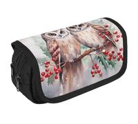 JKLQWH Two Owls on The Tree Pencil Case With Double Zipper Large Capacity Cosmetic Bag 2 Compartments Portable Pencil Pouch For Office Supplies, Cosmetics