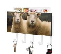 JKLQWH Two White Sheep Key Holder Sturdy Practical Key Hook Fashion Wall Mounted Key Racks with 5 Hooks for Foyer Corridor Home Decor