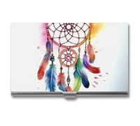 JKLQWH Watercolor Dream Catcher Business Card Holder Personalization Aluminum Alloy Business Card Case Slim Portable Name Cards Holders For Men Women