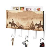 JKLQWH West Desert Cowboys Riding Key Holder Sturdy Practical Key Hook Fashion Wall Mounted Key Racks with 5 Hooks for Foyer Corridor Home Decor