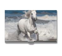 JKLQWH White Horse Running on The Sea Business Card Holder Personalization Aluminum Alloy Business Card Case Slim Portable Name Cards Holders For Men Women