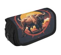 JKLQWH Wild American Bison Mountains Pencil Case With Double Zipper Large Capacity Cosmetic Bag 2 Compartments Portable Pencil Pouch For Office Supplies, Cosmetics