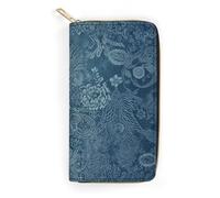JKLQWH Womens Wallet Blue Floral Laceprinted Long Slim Card Holder Case Minimalist Coin Purse Zip Clutch Wallets for Dult Coin Purse, Blue Floral Lace, 19.7x10.5cm