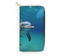 JKLQWH Womens Wallet Dolphins Underwaterprinted Long Slim Card Holder Case Minimalist Coin Purse Zip Clutch Wallets for Dult Coin Purse, Dolphins Underwater, 19.7x10.5cm