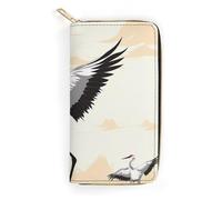 JKLQWH Womens Wallet Japanese Craneprinted Long Slim Card Holder Case Minimalist Coin Purse Zip Clutch Wallets for Dult Coin Purse, Japanese Crane, 19.7x10.5cm