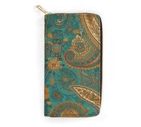 JKLQWH Womens Wallet Yellow Paisley Patternprinted Long Slim Card Holder Case Minimalist Coin Purse Zip Clutch Wallets for Dult Coin Purse, Yellow Paisley Pattern, 19.7x10.5cm