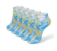 JKLQWH World Map Socks 5 Pairs Breathable Soft Short Sock Lightweight Wear Resistant Athletic Socks Low Cut Sock For Men Women