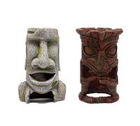 jklymm 2pcs Resin Easter Island Statue Ornaments Resin Fish Tanks Artificial Simulation for Reptiles Shelter Landscape Statues Underwater Landscape Statues for Aquarium
