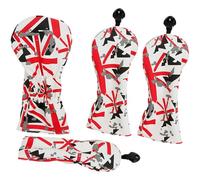 jklymm 4Pcs PU Leather Golfs Club Head Cover Driver Headcover British Flags Wood Headcover Hybrids Head Cover Accessory for Player